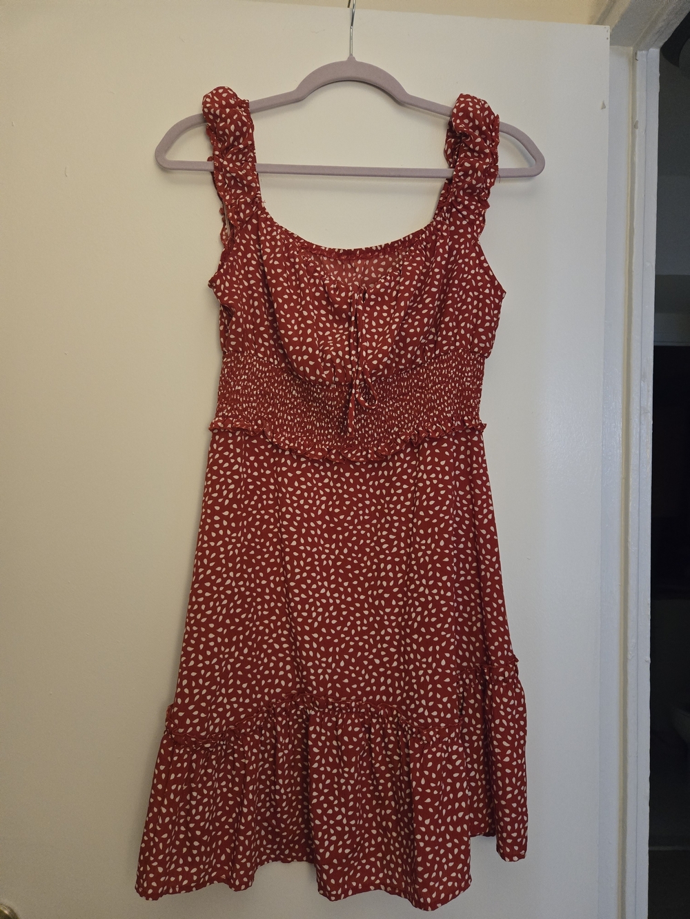 Red Printed Ruffled Midi Dress - Women